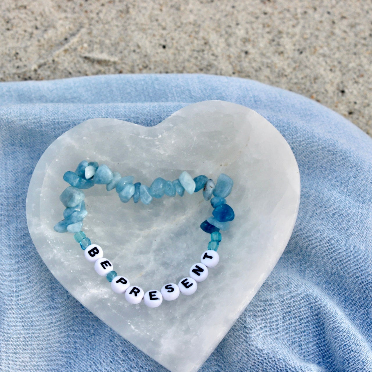 Be Present Aquamarine Chip Bead Bracelt